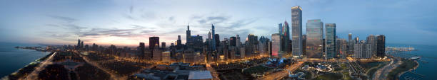 istock Drone View on Chicago Downtown at night 890342564