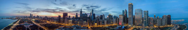 istock Drone View on Chicago Downtown at night 890346648