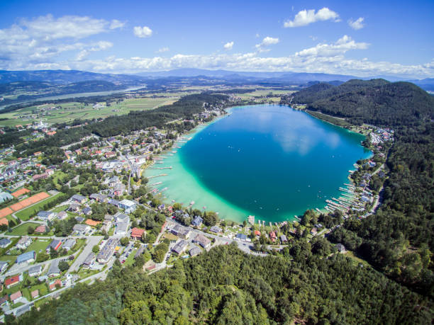 Drone view on the Klopeiner See area, Austria stock photo