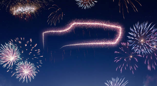 istock Night sky with fireworks shaped as Gambia.(series) 890377742