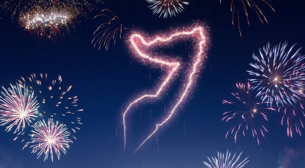 istock Night sky with fireworks shaped as Somalia.(series) 890377820