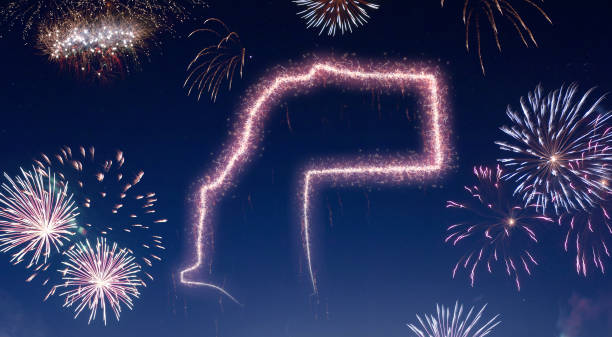 istock Night sky with fireworks shaped as Western Sahara.(series) 890377832