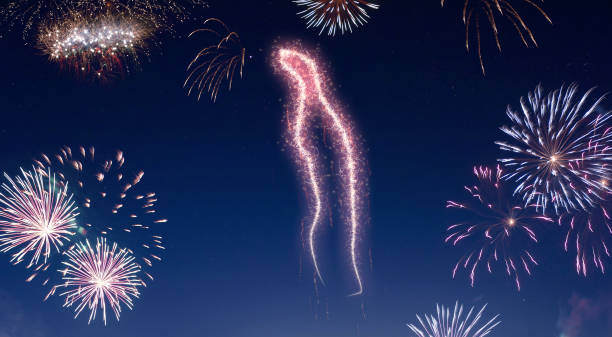 istock Night sky with fireworks shaped as Togo.(series) 890377838