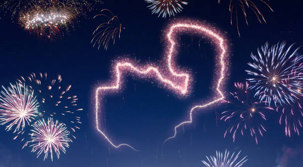 istock Night sky with fireworks shaped as Zambia.(series) 890377848