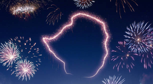 istock Night sky with fireworks shaped as Zimbabwe.(series) 890377854
