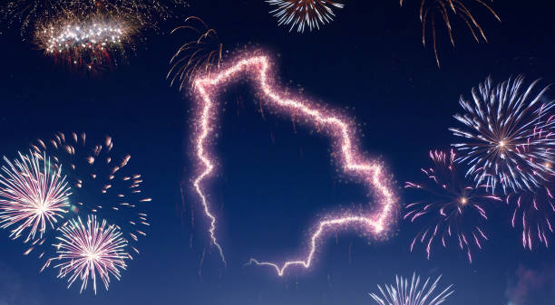 istock Night sky with fireworks shaped as Bolivia.(series) 890377862