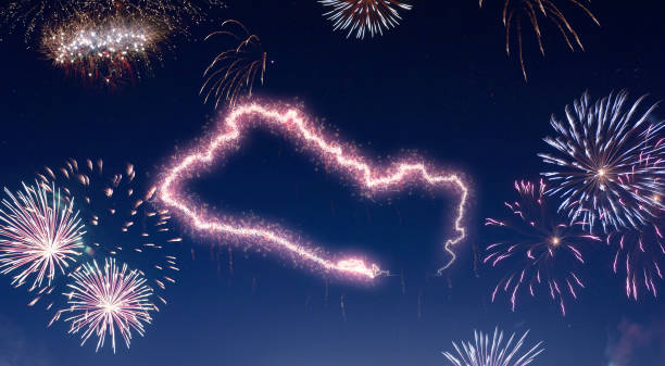 istock Night sky with fireworks shaped as El Salvador.(series) 890377880