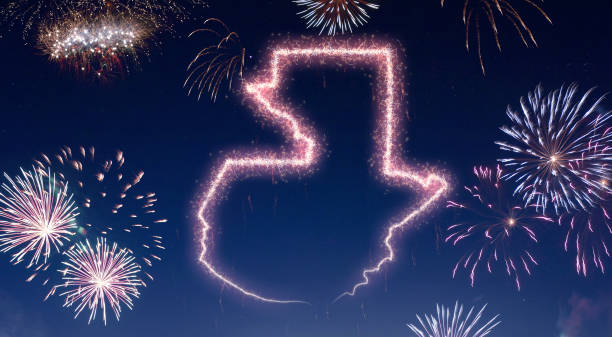 istock Night sky with fireworks shaped as Guatemala.(series) 890377888