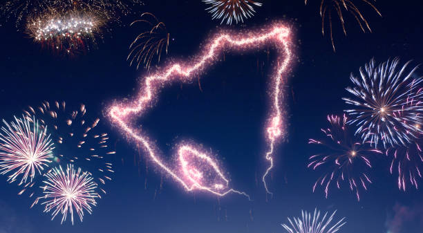 istock Night sky with fireworks shaped as Nicaragua.(series) 890377904