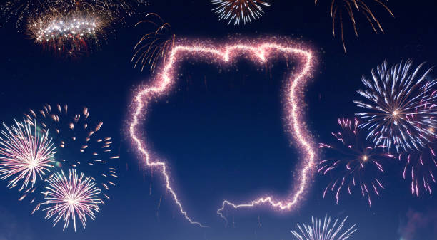 istock Night sky with fireworks shaped as Suriname.(series) 890377930