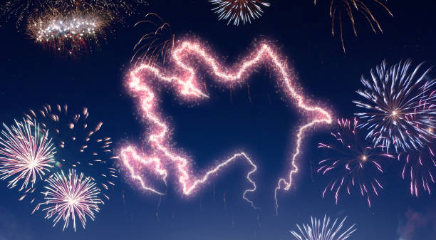istock Night sky with fireworks shaped as Azerbaijan.(series) 890379486