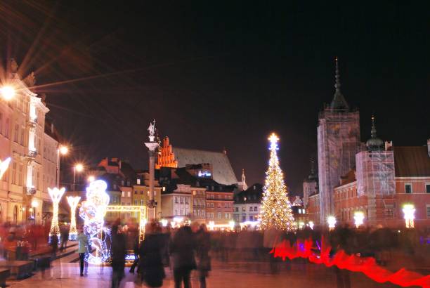 istock Outdoors Christmas decorations at Warsaws street 890386146