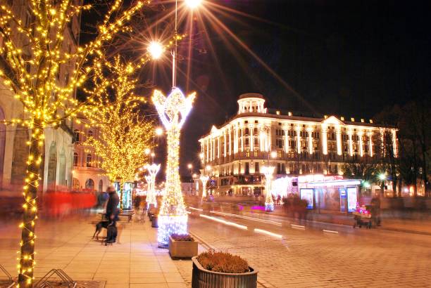 istock Outdoors Christmas decorations at Warsaws street 890392734