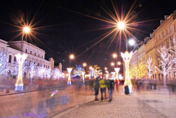 istock Outdoors Christmas decorations at Warsaws street 890392992
