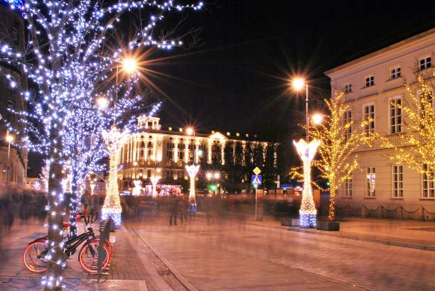 istock Outdoors Christmas decorations at Warsaws street 890393064
