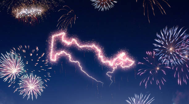 istock Night sky with fireworks shaped as Uzbekistan.(series) 890393166
