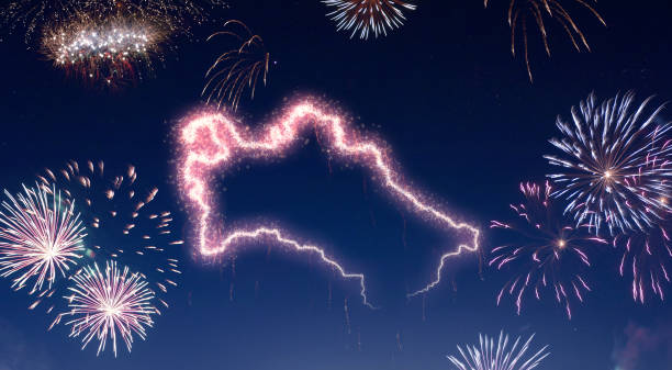 istock Night sky with fireworks shaped as Turkmenistan.(series) 890393170