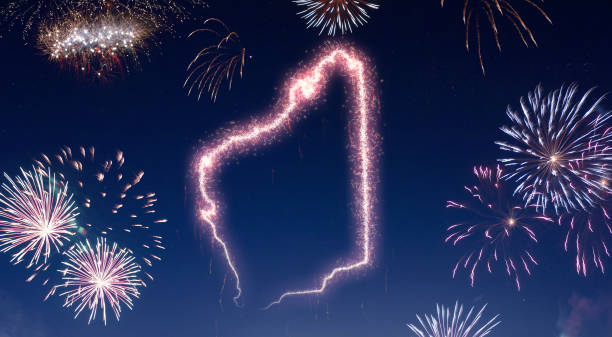 istock Night sky with fireworks shaped as Western Australia.(series) 890393194