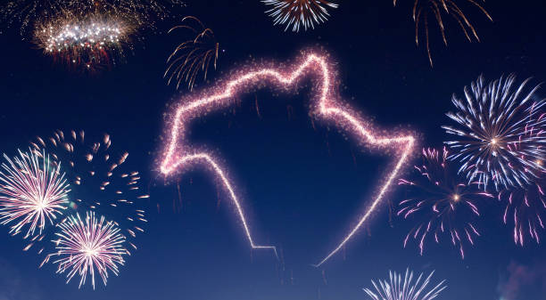istock Night sky with fireworks shaped as New Brunswick.(series) 890393210