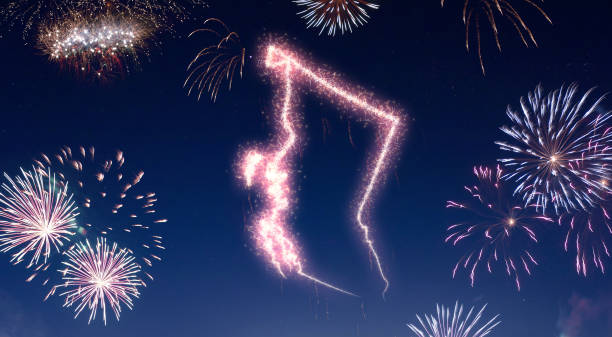 istock Night sky with fireworks shaped as British Columbia.(series) 890393214
