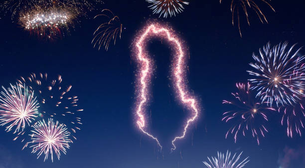 istock Night sky with fireworks shaped as Albania.(series) 890393252