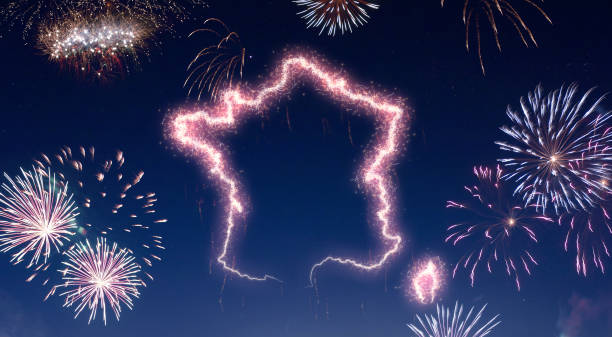 istock Night sky with fireworks shaped as France.(series) 890393292