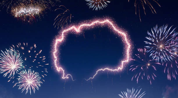 istock Night sky with fireworks shaped as Macedonia.(series) 890395350