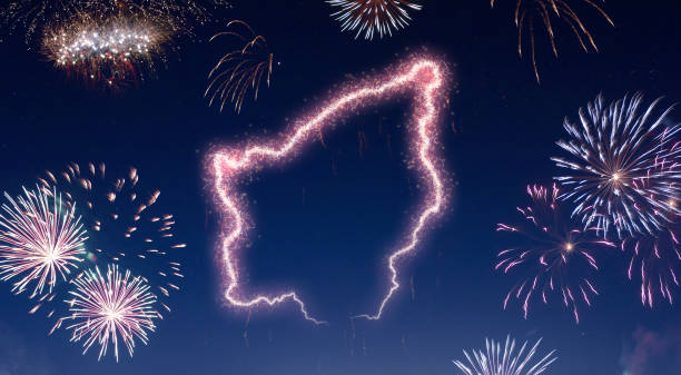 istock Night sky with fireworks shaped as San Marino.(series) 890395392
