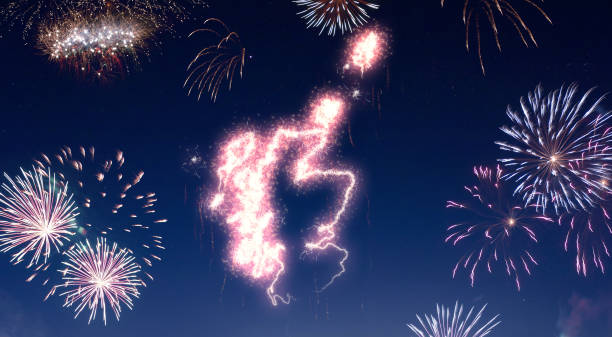 istock Night sky with fireworks shaped as Scotland.(series) 890395406