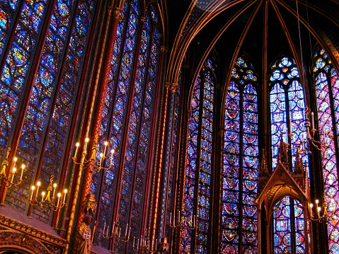 Inside of the Saint Chapelle in Paris, France