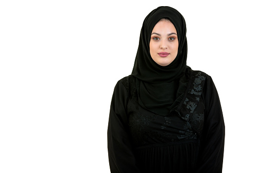 Young Woman Wearing Traditional Arabic Clothing hijab.
