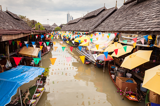 PATTAYA CITY, THAILAND – FEB, 3, 2017: Open air canal market in Pattaya City in the southeast asian country of Thailand.