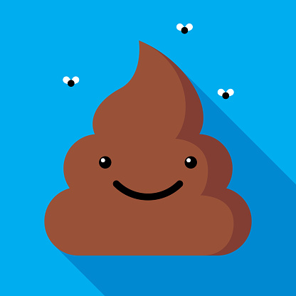 Vector illustration of a smiling poop against a blue background in flat style.