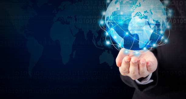 istock Business woman hand holding global network connection design with copy space 890423498