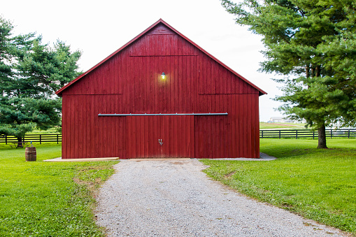 Red barn on countryside.