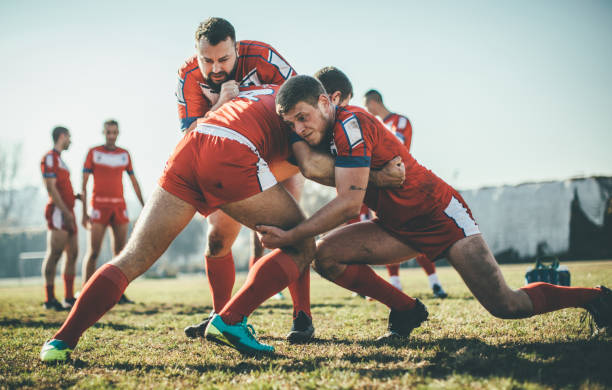 warming-up - rugby scrum stockfoto's en -beelden