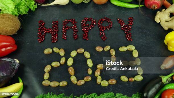 Happy 2023 Fruit Stop Motion Stock Photo - Download Image Now - 2015, 2023, Agriculture