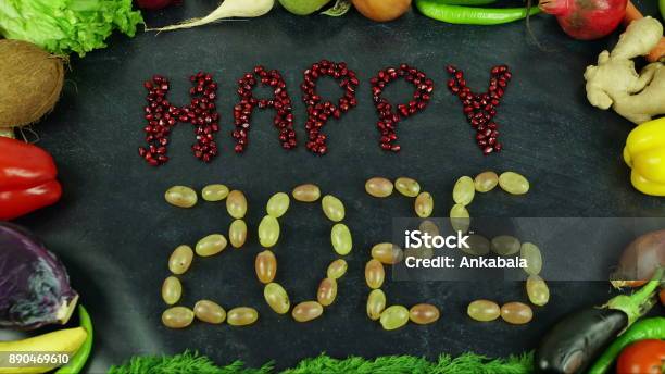 Happy 2025 Fruit Stop Motion Stock Photo - Download Image Now - 2015, 2025, Agriculture