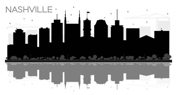 ilustrações, clipart, desenhos animados e ícones de silhueta de nashville tennessee eua city skyline preto e branco. - tennessee house nashville residential structure