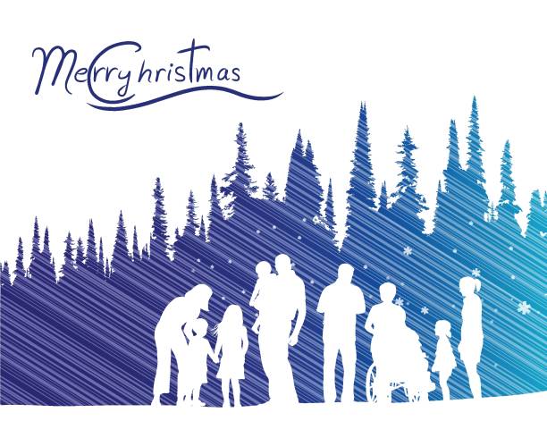 bildbanksillustrationer, clip art samt tecknat material och ikoner med christmassnowandreindeer - children tree christmas silhouette