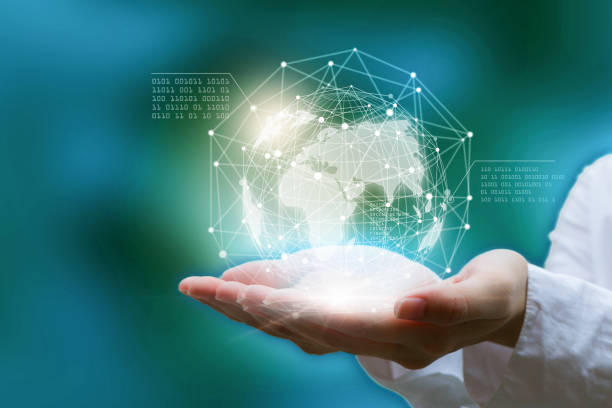 istock Businessman holding in hand with global connection concept. 890509172