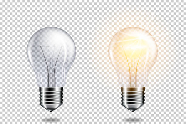 illustrazioni stock, clip art, cartoni animati e icone di tendenza di set di lampadina realistica trasparente, isolata. - lampadina