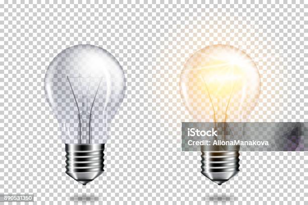 Set Of Transparent Realistic Light Bulb Isolated Stock Illustration - Download Image Now - Light Bulb, Cut Out, Electric Lamp