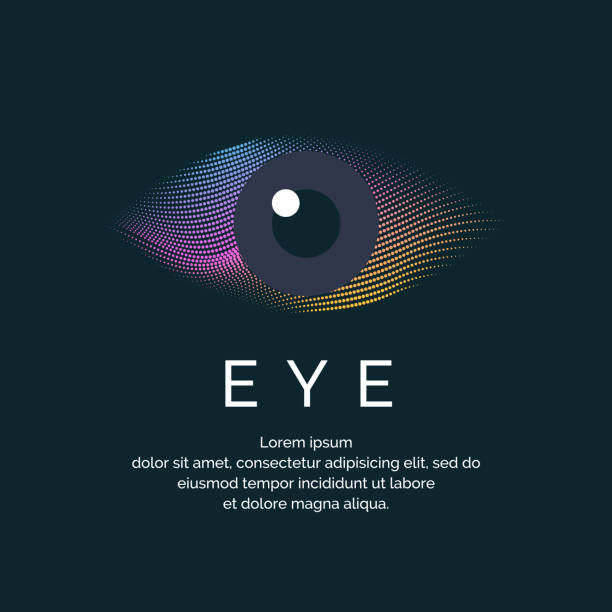 Modern colored logo eye Modern colored logo eye in a futuristic style. Vector illustration on a dark background for advertising blue iris stock illustrations