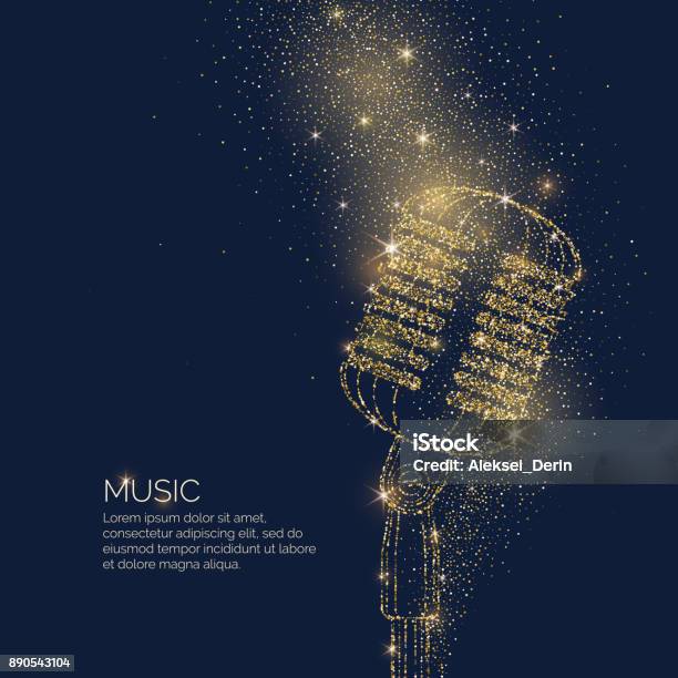 Bright Music Poster With Microphone Of Glitter Place For Text Vector Illustration Stock Illustration - Download Image Now