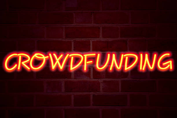 istock Crowdfunding neon sign on brick wall background. Fluorescent Neon tube Sign on brickwork Business concept for Business Fundraising Project Funding 3D rendered 890543228