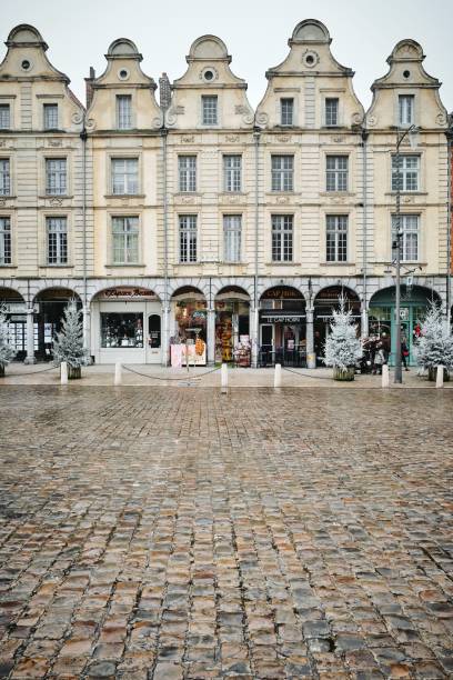 Arras, France - December 6, 2017: The famous town square (place de heroes) on a cold morning of December, Arras, France