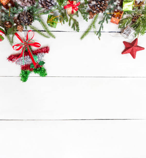 istock Christmas and New Year on white. Copy space for text on wood background. 890568654