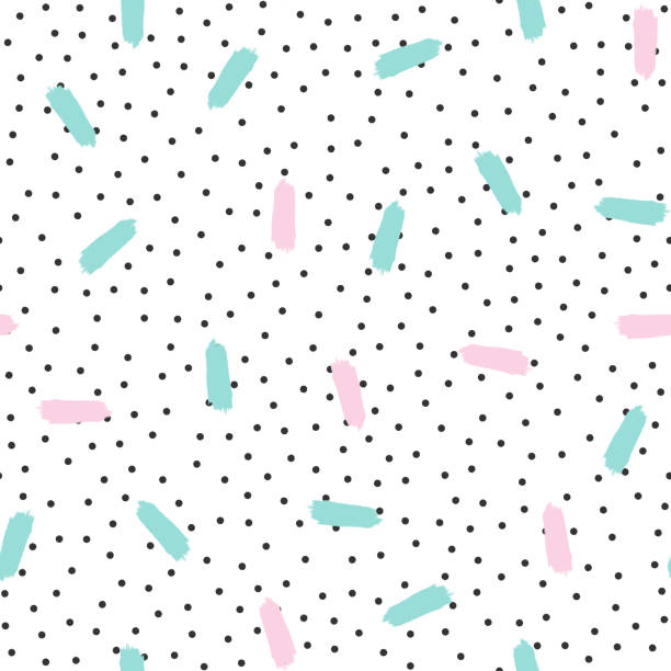 Color brush strokes and round dots drawn by hand. Seamless pattern. Grunge, sketch, watercolour Color brushstrokes and round dots drawn by hand. Seamless pattern. Grunge, sketch, watercolour. Vector illustration. drawing of pink and black polka dot wallpaper stock illustrations