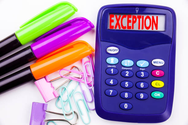 istock Writing word Exception text in the office with surroundings such as marker, pen writing on calculator. Business concept for Exceptional Exception Management,  white background with copy space 890575964